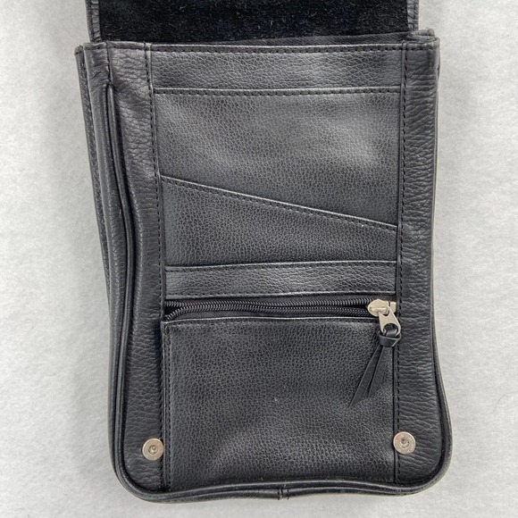 V2 Quo Vadis Pebbled Leather Crossbody Organizer Handbag Made in India Black - Picture 7 of 13